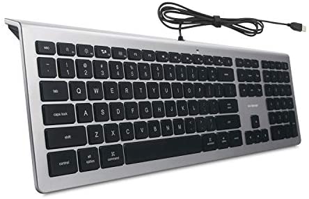 BFRIENDit Wired USB Mac Keyboard, Quiet LED Backlit Chocolate Keys, Durable Ultra-Slim Wired Computer Keyboard for PC, Windows 10/8 / 7 / Vista, Mac OS – Silver/Black