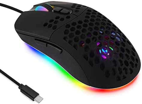 BOKIE E20 Type-C Wired Mouse Portable 7200DPI 7-Button RGB Backlit Gaming Mouse for Computers or Laptops with C Ports Black
