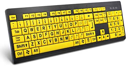 BOOGIIO Large Print Computer Keyboard, Wired USB High Contrast Keyboard with Oversized Print Letters for Visually Impaired Low Vision Individuals (Yellow+Black)