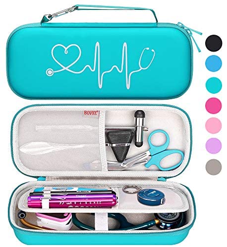 BOVKE Stethoscope Sturdy Case for 3M Classic III, Lightweight II S.E, Cardiology IV, MDF Acoustica Deluxe Stethoscopes – Extra Room fits Nurse Accessories Penlight EMT Medical Scissors, Emerald