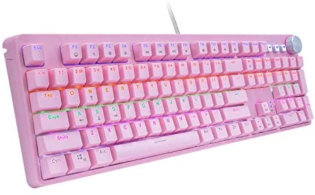 BT-855 Gaming Mechanical Keyboard 108 Keys Rainbow LED Backlit (Red Switch, Pink)