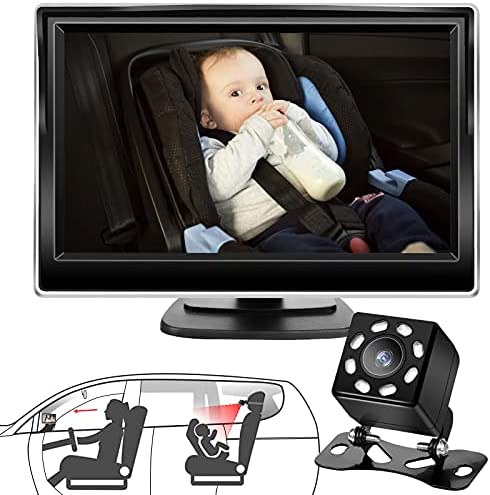 Baby Car Mirror, Yandoctor Baby Car Camera Car Seat Mirror Rear Facing, 5″HD Monitor Display with Night Vision, 170°Wide View Car Baby Monitor with Camera, Easily Observe the Baby’s Movement