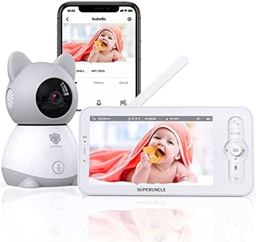 Baby Monitor, SUPERUNCLE Video Baby Monitor with 1080P Digital Camera Support Infrared Night Vision, Humiture Sensor, Audio Two Way Talk, 2.4GHz Wireless Transmission, 1000ft Range, VOX Mode