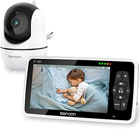 Baby Monitor bonoch Video Baby Monitor with Camera and Audio, Baby Camera Monitor No WiFi, 720P 5″ HD Display, Night Vision, 4X Zoom, 22Hrs Battery, 1000ft Range 2-Way Audio Temperature Sensor Lullaby