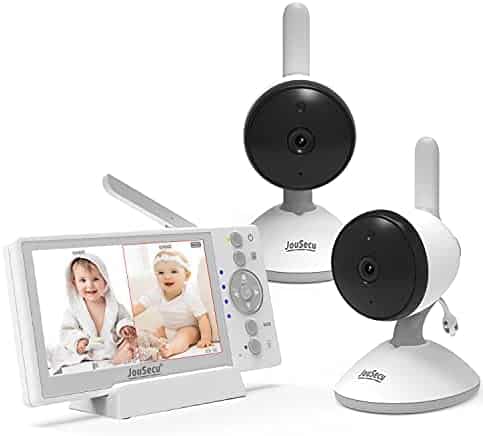 Baby Monitor with 2 Camera 4.3 Inches LCD Split Screen 1000ft Range Rechargeable Battery with 2 Way Audio Temperature Detection Baby Crying Detection Night Vision