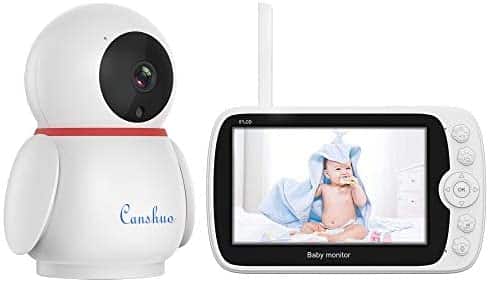Baby Monitor with Camera and Audio, Canshuo 1080P 5” HD Baby Monitor, No WiFi, Auto Infrared Night Vision, 355° Remote Pan, Two-Way Audio, Thermal Monitor, Record &Replay
