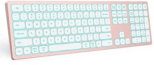 Backlit Bluetooth Keyboard Compatible with Mac OS/iOS/Windows, seenda Multi Device Ultra Slim Rechargeable Keyboard with 7-Colors Backlit for Laptop, Computer, Windows, Mac OS System, Rose Gold
