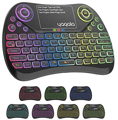 Backlit Mini Wireless Keyboard with Touchpad and Mouse, 2.4GHz Rechargeable, Remote Control with QWERTY Keypad for Android TV Box, iPTV, Xbox, TV, Projector, Raspberry pi, USB Devices, etc