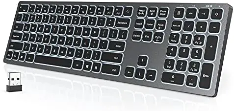 Backlit Wireless Keyboard, seenda 2.4GHz Ultra Slim Rechargeable Keyboard, Illuminated Wireless Keyboard for Computer, Laptop, Desktop, PC, Surface, Smart TV, Windows 10/8/7 (Space Gray)
