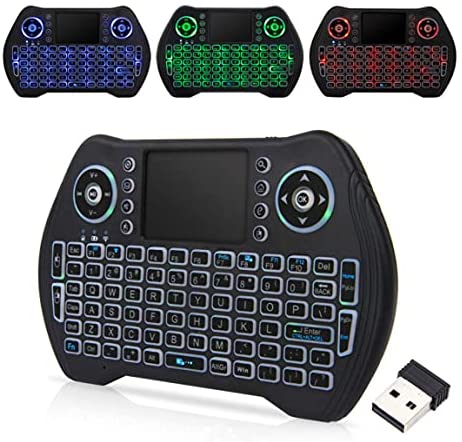 Backlit Wireless Keyboard with touchpad Mouse 2.4GHz Universal Remote Controller Rechargeable li-ion Battery for Android Tv Xbox, Windows, IPTV, Playstation, PS4,Roku,Firestick 3 Colors keypad
