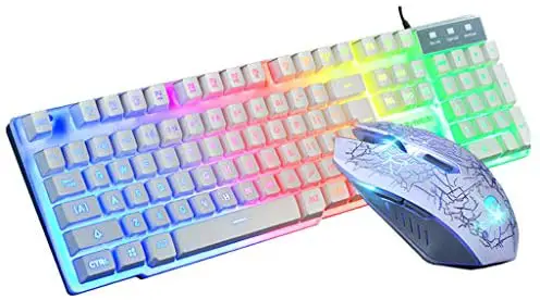 Baishitop T6 Rainbow Backlight USB Ergonomic Gaming Keyboard and Mouse Set for PC Laptop