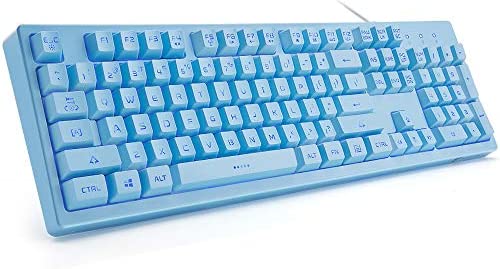 Basaltech Blue Keyboard with 7-Color LED Backlit, 104 Keys Quiet Silent Light Up Keyboard, 19-Key Anti-Ghosting Membrane Keyboard Gaming Keyboard Mechanical USB Wired Keyboard for Computer/Mac/Laptop