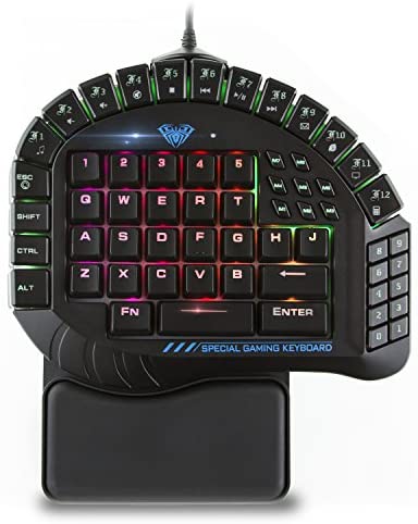 Beastron Aula Excalibur One Handed Mechanical Gaming Keyboard, Blue Switches, Software Customizable RGB Backlit Effects, 8 Programmable Macro Keys, and Removable Wrist Rest