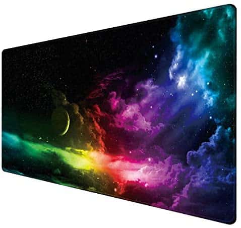 Benvo Extended Mouse Pad Large Gaming Mouse Pad- 35.4×15.7×0.12 inch Computer Keyboard Mouse Mat Non-Slip Mousepad Rubber Base and Stitched Edges for Game Players, Office, Study, Aurora Light Pattern