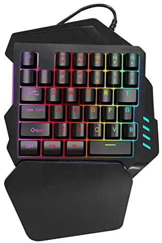 Bewinner One Handed Gaming Keyboard, Colorful Backlit Professional Game Keyboard with Multi-Media Keys for Win 2000/XP/ME/7/8 for Vista for Androed for Linux, Mechanical Keypad