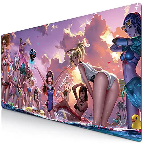 Bimor Extended Gaming Mouse Mat / Pad – Large, Wide (Long) Custom Professional Mousepad, Stitched Edges, Ideal for Desk Cover, Computer Keyboard, PC and Laptop (90×40 Swimming Girls16)