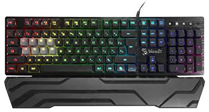 Bloody B380 Light Strike 8 Key Optical Membrane Gaming Keyboard | Full RGB LED Backlit Keyboard | Smooth & Linear Quite Keys | Ergonomic Detachable Wrist Rest Design | LK Optical Gaming Series