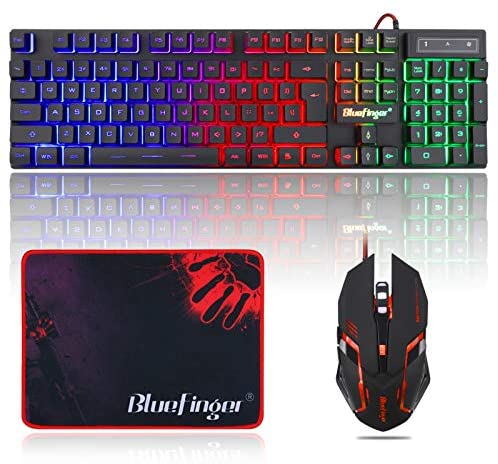 BlueFinger RGB Gaming Keyboard and Backlit Mouse Combo, USB Wired Backlit Keyboard, LED Gaming Keyboard Mouse Set for Laptop PC Computer Game and Work
