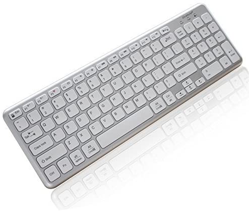 Bluebyte Multi-Device Universal Wireless Bluetooth 4.0 LE Keyboard with Comfortable Chiclet Key, Full Size Bluetooth Ultra-Slim Wireless Keyboard for Mac, Windows PC,Phone and Tablet.（White