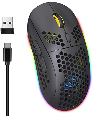 Bluetooth 3.0/5.0 Mouse,2.4G USB Wireless Lightweight Gaming Mouse Honeycomb with 6 Button,Multi RGB Backlit 5 Adjustable DPI Rechargeable 750 mAh Mice Compatible with PC Mac Gamer