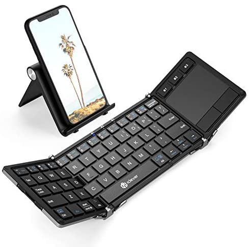 Bluetooth Keyboard, iClever BK08 Folding Keyboard with Sensitive Touchpad (Sync Up to 3 Devices), Pocket-Sized Tri-Folded Fodable Keyboard for Windows Mac Android iOS