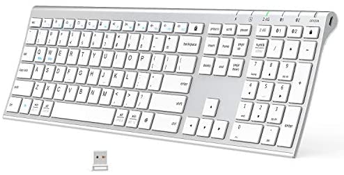 Bluetooth Keyboard, iClever DK03 Wireless Keyboard Multi-Device Keyboard, Dual Mode (Bluetooth 4.2 + 2.4G) Ultra-Slim Full-Size Keyboard for Mac, iPad, Apple, Android, Windows, Connect Up To 3 Devices