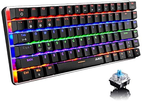 Bluetooth Mechanical Gaming Keyboard,Rainbow LED Backlit Keyboard with Type-C Wired/Wireless,Rechargeable 800mAh Battary,82 Keys Anti-ghosting,Blue Switches for Multi-Device Connection(Black)