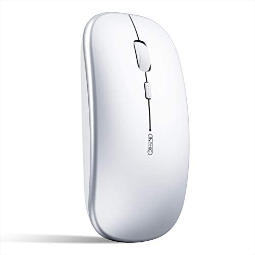 Bluetooth Mouse, INPHIC Multi-Device Slim Silent Rechargeable Bluetooth Wireless Mouse (Tri-Mode: BT 5.0/4.0+2.4G), 1600DPI Portable Mouse for MacBook Laptop Android Tablet Windows PC iPadOS, Silver