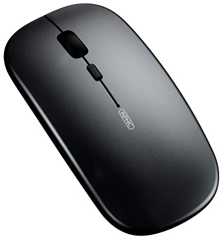 Bluetooth Mouse, Inphic Rechargeable Wireless Mouse Tri-Mode (Bluetooth 5.0/4.0+2.4ghz) with Ultra-Slim and Silent Click, 1600dpi 3 Adjustable Optical Portable Mouse for Pc MacBook Ipad Os Black