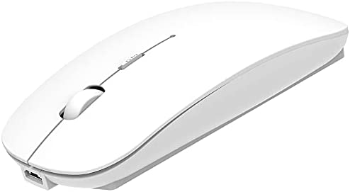 Bluetooth Mouse, Noiseless Mouse with USB Receiver, Slim Dual Mode(Bluetooth + USB) Rechargeable Bluetooth Wireless Mouse for Laptop, iPad, MacBook Pro,Computer,Notebook, PC (White)