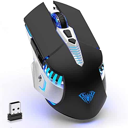 Bluetooth Mouse, Rechargeable Wireless Gaming Mouse Multi Device(BT5.0+BT3.0+2.4G) with Side Buttons, RGB LED Light, Ergonomic Cordless Computer Mice for Laptop/PC/iPad/MacBook Pro/Tablet(Black-Sound)