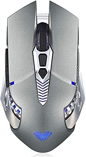 Bluetooth Mouse for Laptop, Rechargeable Wireless Mouse Multi Device(3-Mode:BT 5.0/3.0+2.4G) with LED Light, Side Buttons, Ergonomic Cordless Computer Gaming Mice for PC/MacBook Pro/iPad – Gray