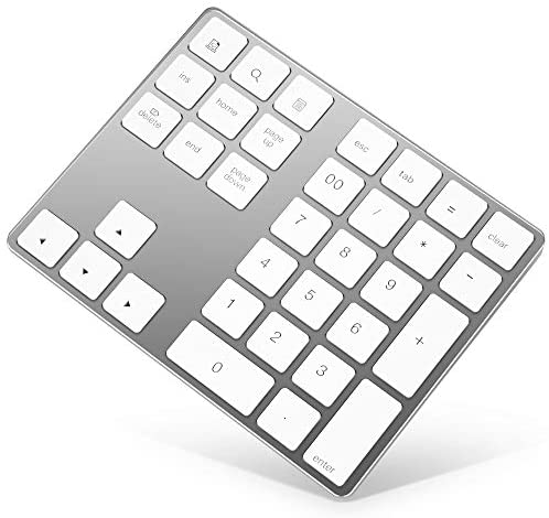 Bluetooth Numeric Keypad, Rechargeable Aluminum 34-Key Number Pad Slim External Numpad Keyboard Data Entry Compatible for MacBook, MacBook Air/Pro, iMac Windows Laptop Surface Pro etc