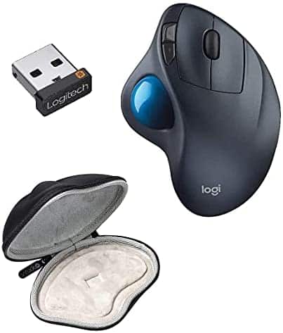 Bundle Logitech M570 Wireless Trackball Mouse (Dark Gray) with USB Unifying Receiver + Vexko Hard Protective Case Travel Carrying Storage Bag (Black) Compatible with Logitech M570/M575 Computer Mouse