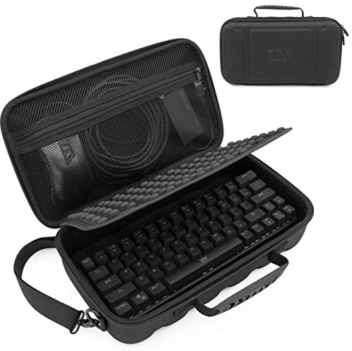 CASEMATIX 60% Keyboard Case for 61 Key Mechanical Keyboards up to 11.5″ – Protective Hard Shell Travel Case with Shoulder Strap, Padded Divider and Accessory Storage, Black