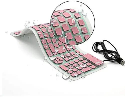 CHINFAI External Keyboard for Laptop Silicone Roll Up Folding Travel Portable Wired USB Keyboard for Tablet Computer PC (Pink)