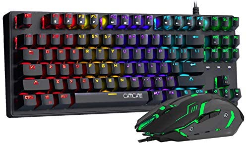 CHONCHOW Mechanical Gaming Keyboard and Mouse Combo TKL 87 Keys Blue Switches Rainbow RGB Backlit Keyboard and 6 Buttons Gaming Mouse Value Combo for PS4 PC Windows