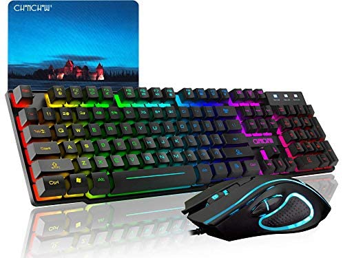 CHONCHOW RGB Gaming Keyboard and Mouse Combo,USB Wired LED Rainbow Backlit Gaming Keyboard Mouse Set for Xbox PS4 PC Windows Gamer (Renewed)