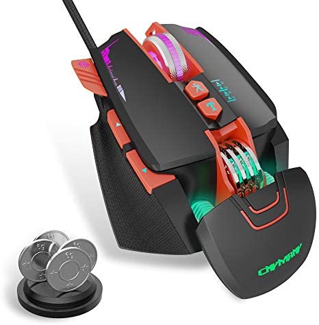 CNYMANY Gaming Mouse Wired [Removable Weights] [Programmable] [Breathing Light] [3200 DPI]Ergonomic Game USB Computer Mice with 7 Buttons 7 Backlight Modes, for Windows PC Gaming (Black)