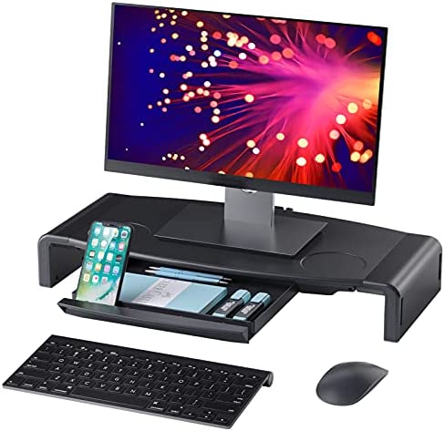 COKWEL Monitor Stand Riser，Monitor Stand Riser with Storage Drawer Foldable Computer Stand with Phone Holder for Computer, Desktop, Laptop, Save Space (Black)