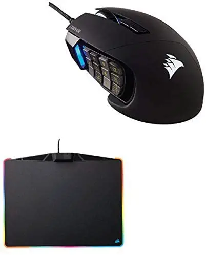 COSAIR SCIMITAR Pro RGB – MMO Gaming Mouse – 16,000 DPI Optical Sensor – 12 Programmable Side Buttons – Black and CORSAIR MM800 Polaris RGB Mouse Pad – 15 RGB LED Zones – USB Passthrough – High-Performance Mouse Pad Optimized for Gaming Sensors