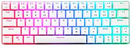 CQ63 60% Compact RGB Wireless Mechanical Gaming Keyboard, Bluetooth 5.0, Brown Switches, Wired Keyboard 63 Keys for PC Tablet Laptop Cell Phone, White