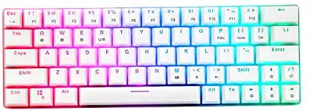CQ63 60% RGB Wireless Mechanical Gaming Keyboard, Genuine Cherry MX Blue Switches, Bluetooth 5.0, Wired Keyboard 63 Keys for PC Tablet Laptop Cell Phone, White