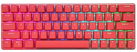 CQ63 Wireless Mechanical Gaming Keyboard, True RGB Backlit, Bluetooth 5.0, 63 Keys,Pure red Design Wired 60% Keyboard for iPad, iMac Android/Windows Tablet Laptop Desktop (Brown Switch)