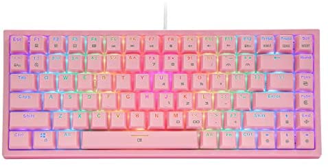 CQ84 RGB Mechanical Gaming Keyboard, Programmable RGB Backlit, Red Switches, USB Wired 75% Compact 84 Keys Anti-Ghosting for Mac, PC, Pink