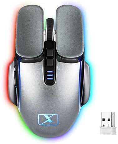 CROOWTIGER M215 Rechargeable 2.4G Wireless Mouse,4 DPI Mode, Programmable Macro Recording Side Buttons,4 Colorful Breath LED RGB Backlits,Intelligent Power Saving(Gray)