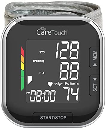 Care Touch Platinum Black Wrist Blood Pressure Monitor, Automatic BP Monitor, Adjustable Cuff, and Irregular Heartbeat Indicator – Blood Pressure Cuffs for Home and Hospital Use