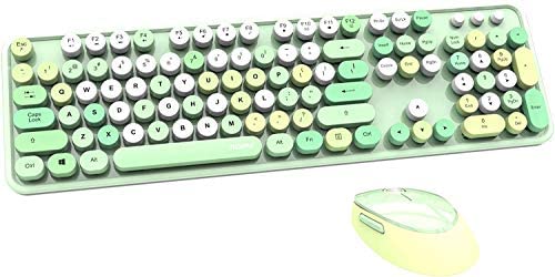 Colorful Wireless Keyboard and Mouse Combo 2.4 USB Mute Keyboard and Mouse Set Cute Lightweight Mute Chocolate Keyboard (Green)