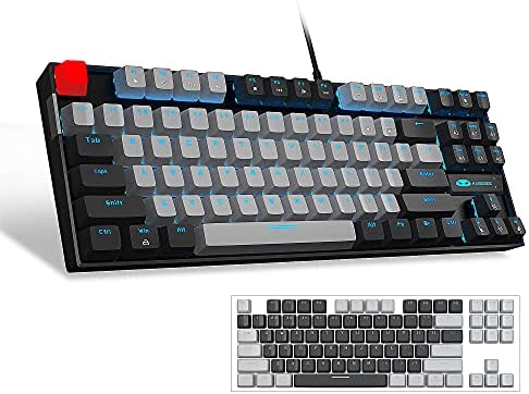 Compact 75% Mechanical Gaming Keyboard with Blue Switch, MageGee MK-Star LED Blue Backlit Keyboard 87 Keys TKL Wired Keyboard for Windows Laptop PC – Black/Grey