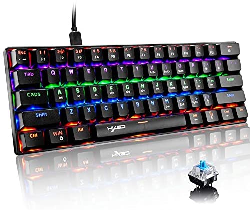 Compact Mechanical Gaming Keyboard Mini Portable with Ergonomic 61 Key Layout Multi Rainbow LED Backlight Anti-ghosting Waterproof Type-C USB Wired for PC MAC Gamer Computer Typist(Black/Blue Switch)